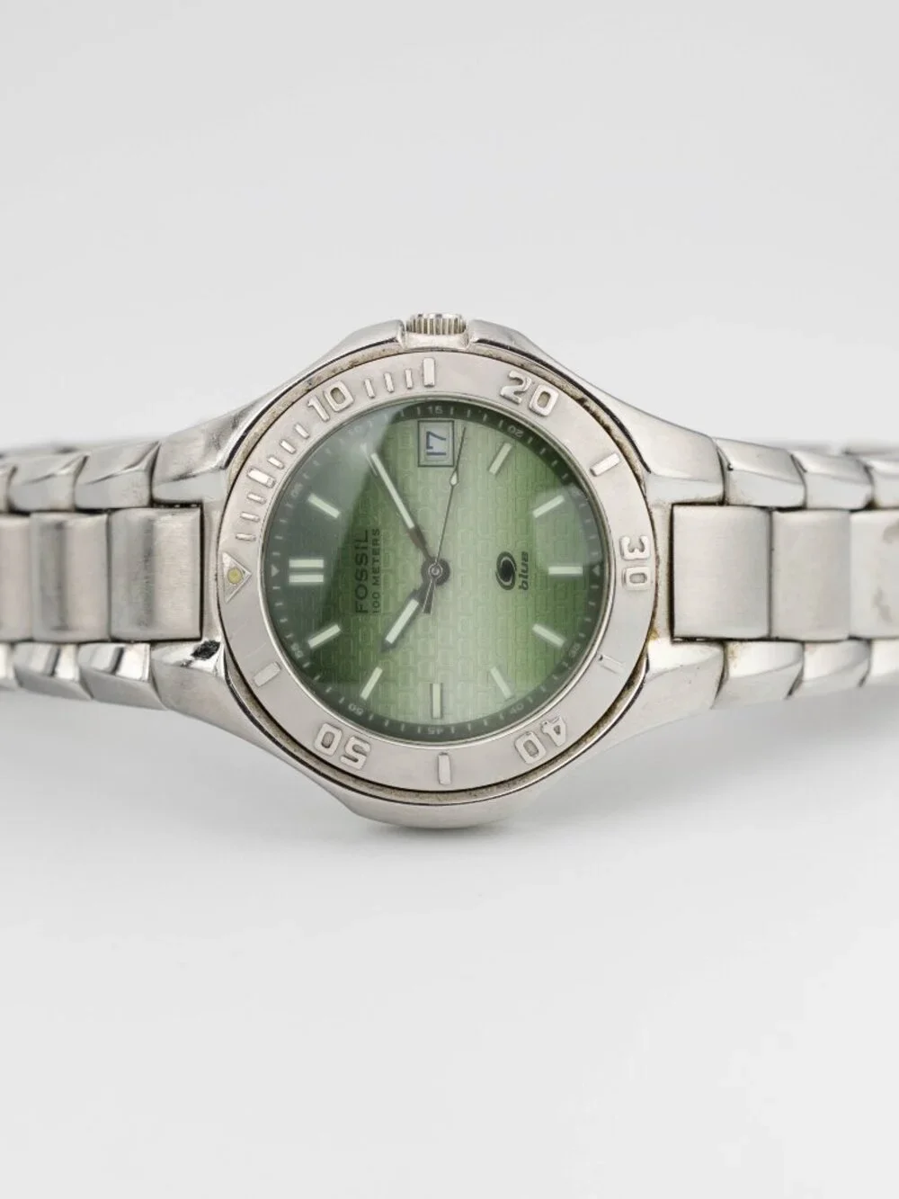 Fossil AM-3821 100 Meters Green Dial Quartz Analog Women's Watch New Battery